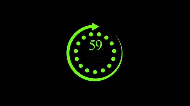 White color circle arrow refresh icon and 59 min timer icon.minutes stopwatch icon. Stopwatch icon in flat style.