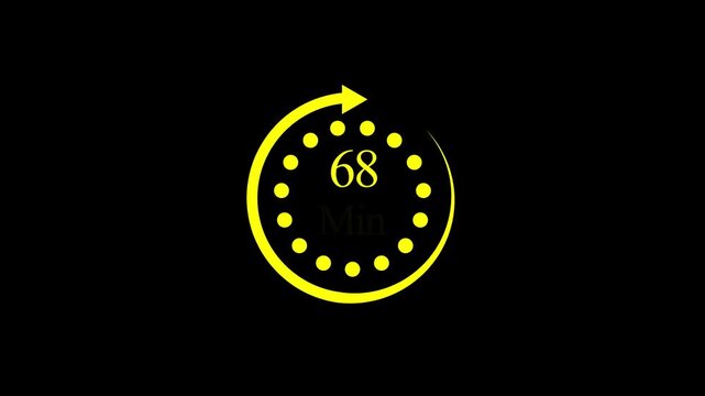 White color circle arrow refresh icon and 68 min timer icon.minutes stopwatch icon. Stopwatch icon in flat style.