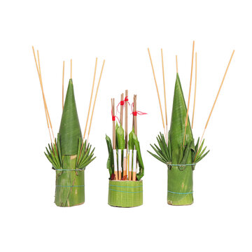 baysey section banana tree with banana leaves decoration 5candle 5incencse for buddha