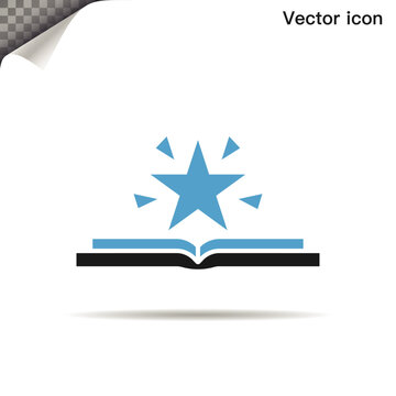 Minimalist icon of open book with radiant star, symbolizing knowledge, inspiration, and educational achievement.