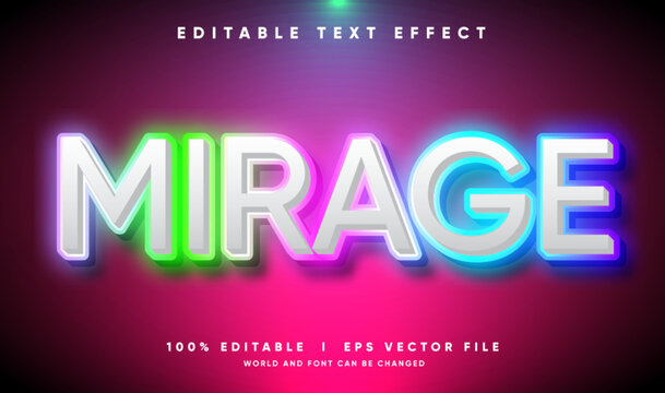 Editable mirage 3d text effect template with modern style and multi color glowing neon light