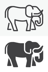 Fototapeta premium Elephant icon set with line outline and solid versions. Editable stroke vector icon, elephant sign and symbol in different style. Elephant icon for safari themes.