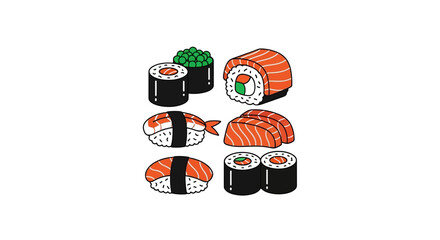 Set of Hand Drawn Delicious Sushi Rolls and Nigiri Icons © Yusuf Alfarizi Naufa
