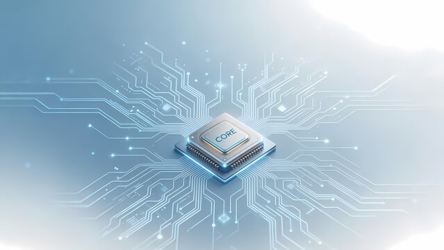 Futuristic chip with glowing circuit lines