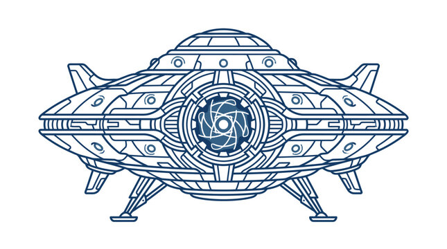 Futuristic alien spaceship with glowing engine and intricate details.