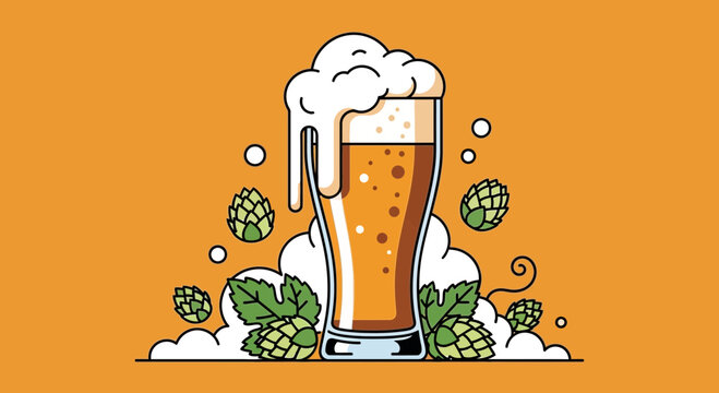 Fresh Beer Glass with Hops Illustration