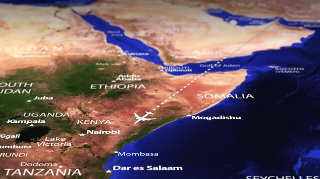 Flight From Astana KAZAKHSTAN Gaborone BOTSWANA with flag pins