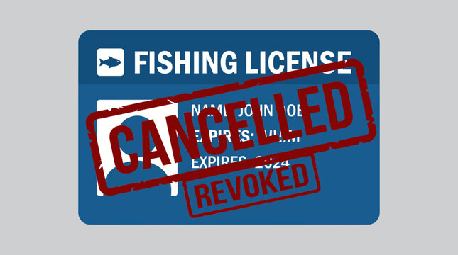 Fishing License Revoked and Stamped as Cancelled