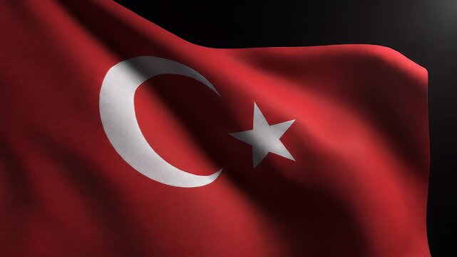 Waving Turkish flag vector illustration with red background star and crescent patriotic national symbol in wind
