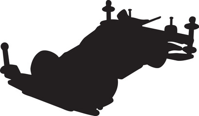 Silhouette of a futuristic spacecraft or advanced drone with multiple rotors and a sleek, aerodynamic design, ideal for sci-fi concepts © IMadePalguna