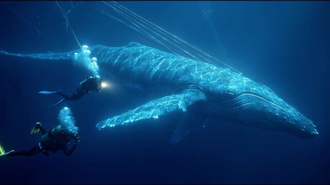 Massive Whale Gliding Through Deep Ocean Waters