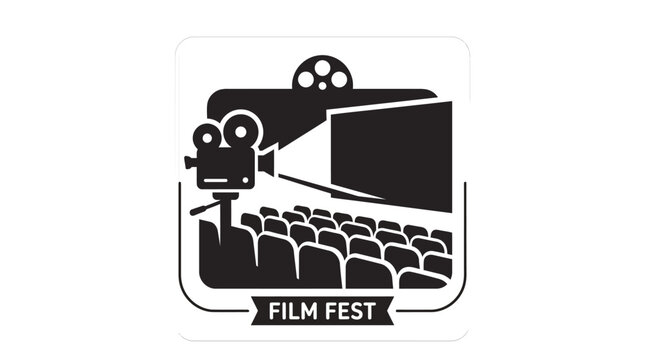 Black and White Film Festival Icon Depicting Cinema and Entertainment.