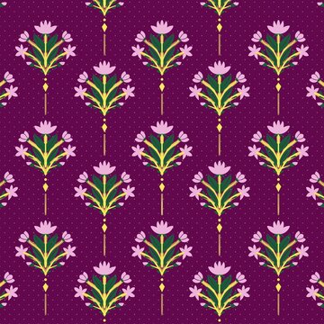 Arabian tribal fabric pattern combines elegant floral motifs with geometric-inspired fabric , delicately shaded in white fabric a soft yellow and purple background. The harmonious color fabric. Thou 