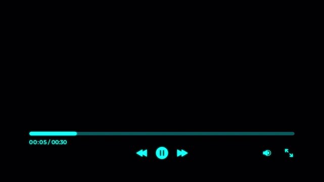 Futuristic Neon Cyan Media Player Overlay Animation with HUD Frame and Transparent Center Screen, Cyber Video Playback Interface UI, 4K Motion Graphic