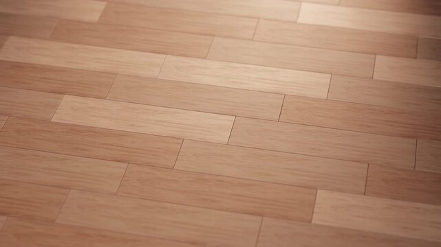 Wood Flooring Installation 3d animation. Installation of wooden laminate flooring in a modern empty room. Home renovation, interior construction, and flooring installation concepts