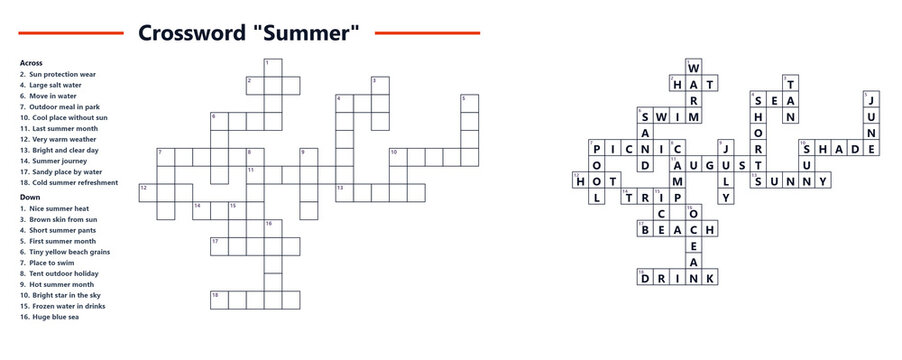 Crossword puzzle titled "Summer" with clues and empty grid  