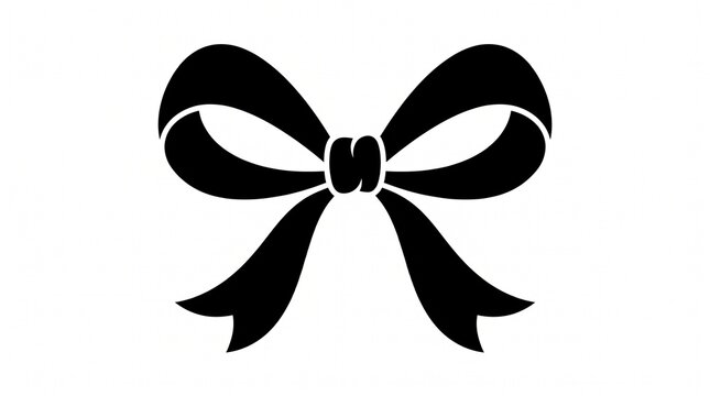 Black ribbon bow vector icon minimalist flat design illustration isolated on white background