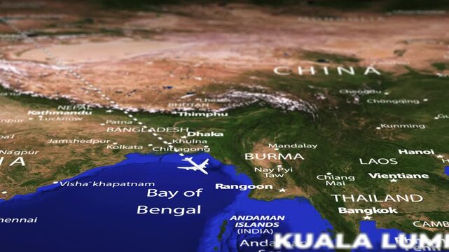 Flight From Astana KAZAKHSTAN Kuala Lumpur MALAYSIA with flag pins
