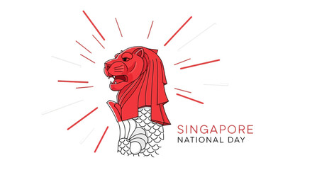 Obraz premium Singapore National Day Celebration with Merlion Landmark Vector