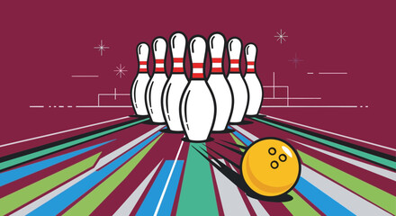 Obraz premium Bowling Ball Striking Pins on Colorful Abstract Lane