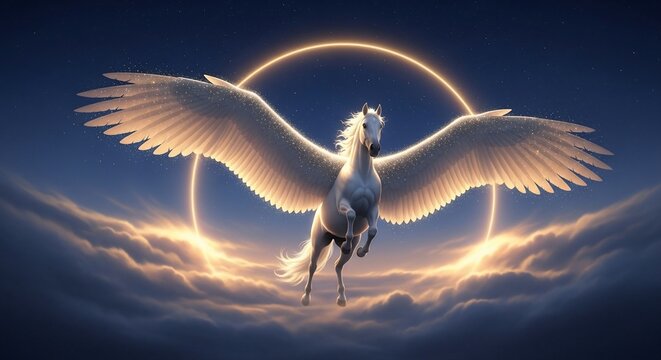 Winged horse flying mythical creature illustration