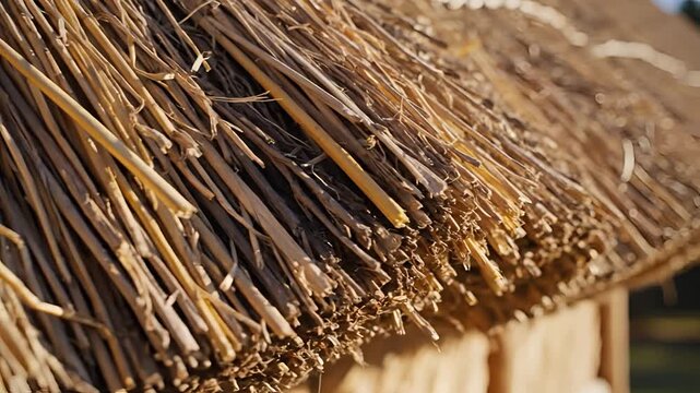 Closeup of a Traditional Thatched Roof Texture and Detail.