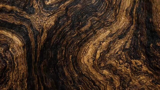 Dark swirling wood grain texture looping with golden streaks
