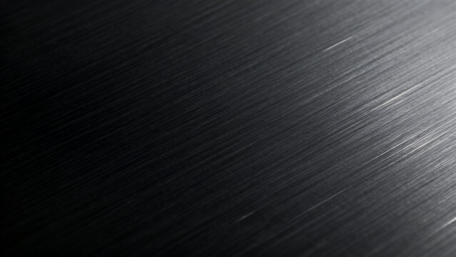 A close-up of dark metallic surface with fine parallel grooves reflecting subtle light gradients.