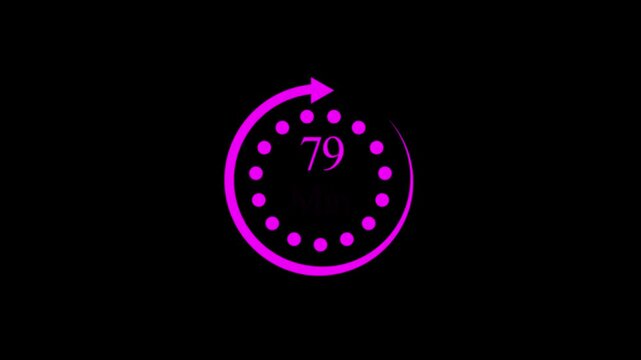 White color circle arrow refresh icon and 79 min timer icon.minutes stopwatch icon. Stopwatch icon in flat style.