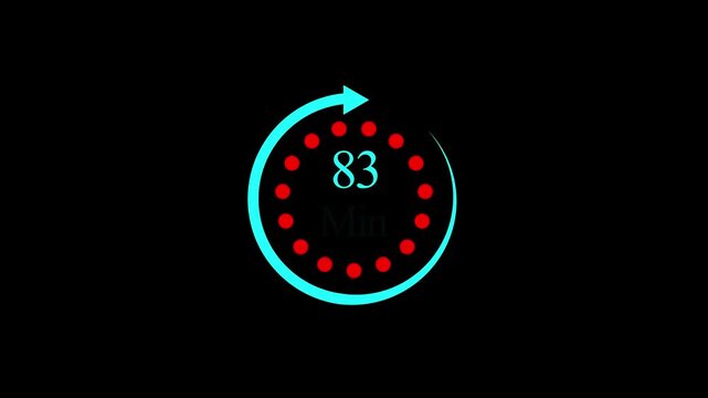 White color circle arrow refresh icon and 83 min timer icon.minutes stopwatch icon. Stopwatch icon in flat style.