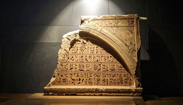 Stone relief fragment displaying intricate Egyptian hieroglyphic script detailing ancient pharaoh history and cultural heritage.