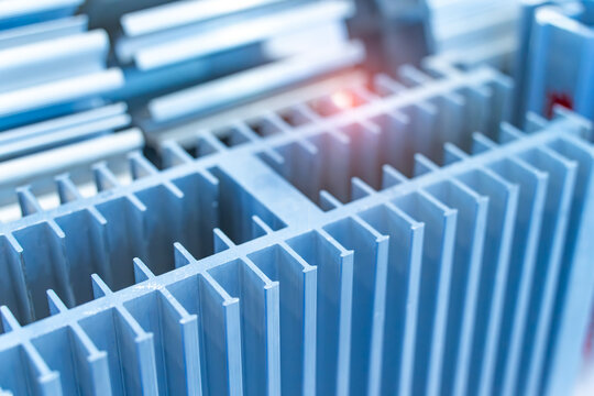 sample parts of aluminum profile extrusion manufacturing concept. The circular shape of aluminum heat sink profile.