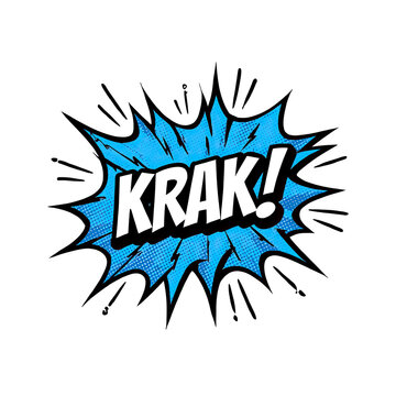 explosion comic book sound effect with krak text isolated on transparent background