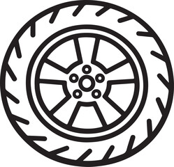 Obraz premium Minimal line tire wheel icon vector isolated on white background. Simple automotive wheel symbol.