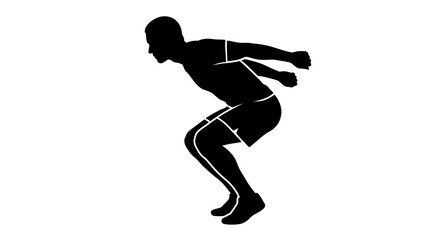 Obraz premium Silhouette of a man performing a dynamic jump exercise on white background.