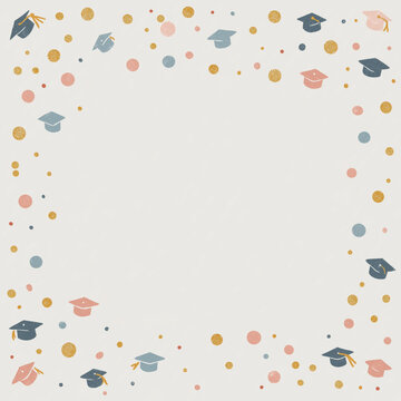 Minimal Graduation Party Invitation Border with Floating Caps