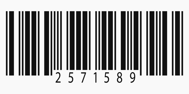 EAN code barcode label. Linear stripes for product data scanning. Black on white background. Vector element for retail layouts.