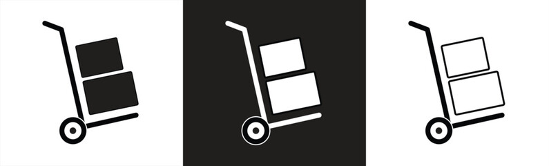 Flat icon set of trolley or push cart with boxes for applications and websites. Vector illustration © GraphicGlow