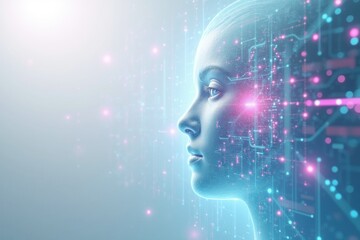 Obraz premium Futuristic AI Human Head Profile with Glowing Circuit Patterns