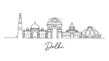 Fototapeta premium Minimalist Line Drawing of Iconic Delhi Landmarks Featuring Rich Architectural Diversity and Cultural Heritage