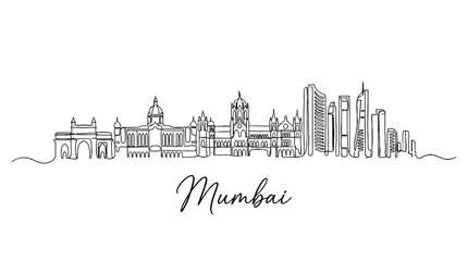 Fototapeta premium Elegant linear illustration of Mumbai skyline showcasing historic and modern architecture
