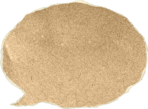 Speech bubble torn out of craft paper. Oval speech bubble made by craft paper or cardboard texture with realistic textured edges. Crumpled empty communication bubble