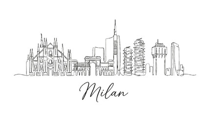 Fototapeta premium Minimalist Line Drawing of Milan Skyline Featuring Iconic Landmarks and Modern Skyscrapers for Urban Art Enthusiasts
