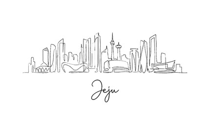 Fototapeta premium Minimalist Line Drawing of Jeju's Skyline Featuring Iconic Structures and Modern Architecture