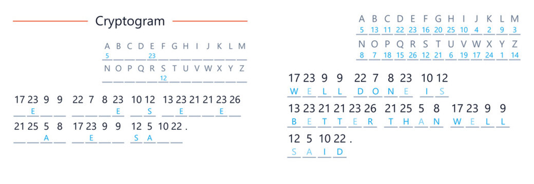 Cryptogram puzzle with letter substitutions and numeric codes