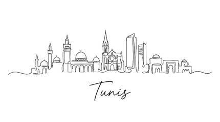 Fototapeta premium Minimalist Pen Sketch of the Iconic Tunis City Skyline with Diverse Architectural Styles in Tunisia