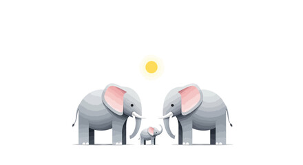 Family of African Elephants Illustration with Parents and Baby © Romadlon