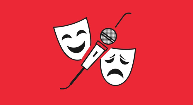 Comedy and Tragedy Theater Masks with Microphone Illustration