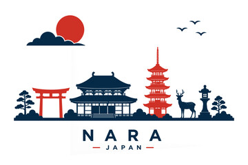 Obraz premium Nara Japan Skyline Landmark Vector Illustration in Minimalist Flat Style
