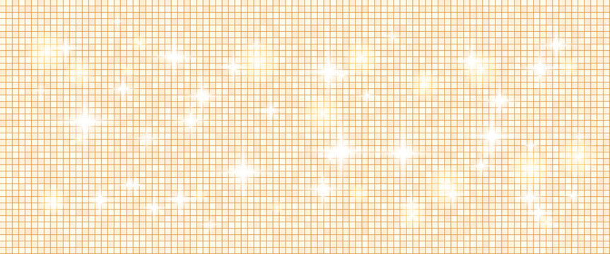 Disco ball aesthetic and creamy bokeh for spa packaging or beauty product card. Beige square mosaic with twinkling light and mirror ball reflections. Vector seamless disco shimmer in pastel tan tone.